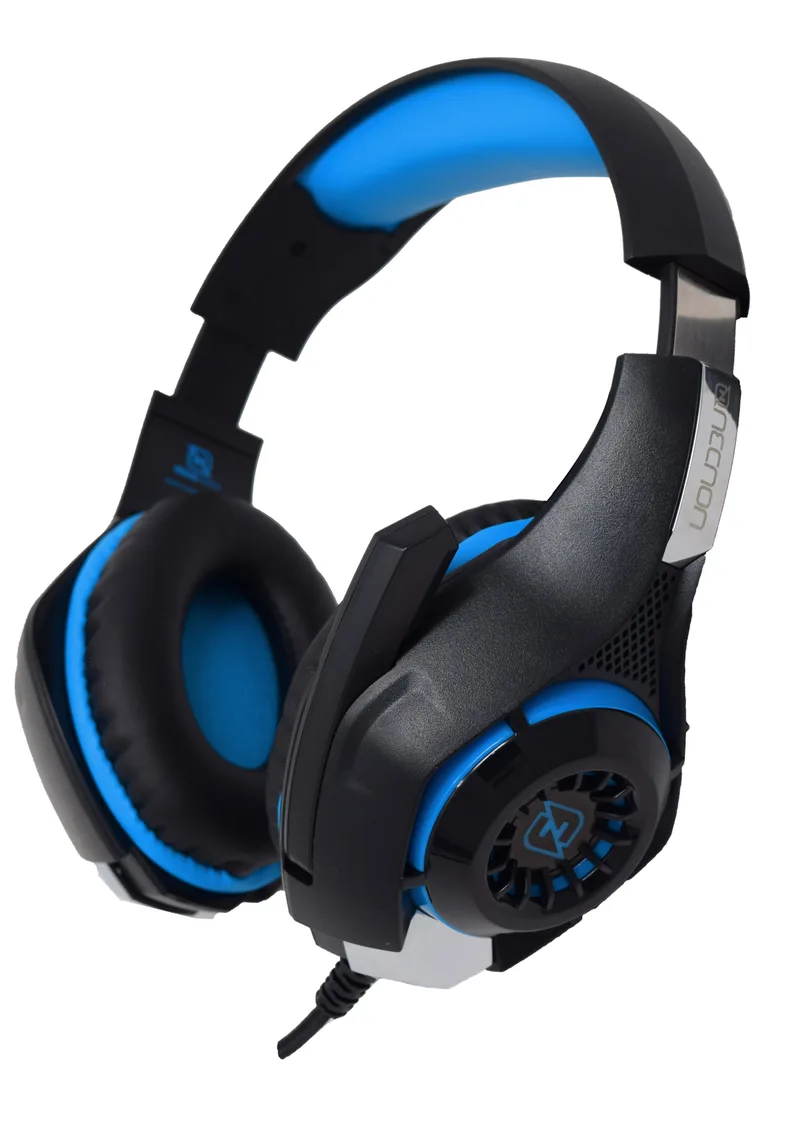Headset Gaming Over-ear NBHG Viper Led Alambrico Diadema Flexible Microfono 3.5MM Usb PC Consolas Celular Inc Adaptador Megabass Azul NECNON