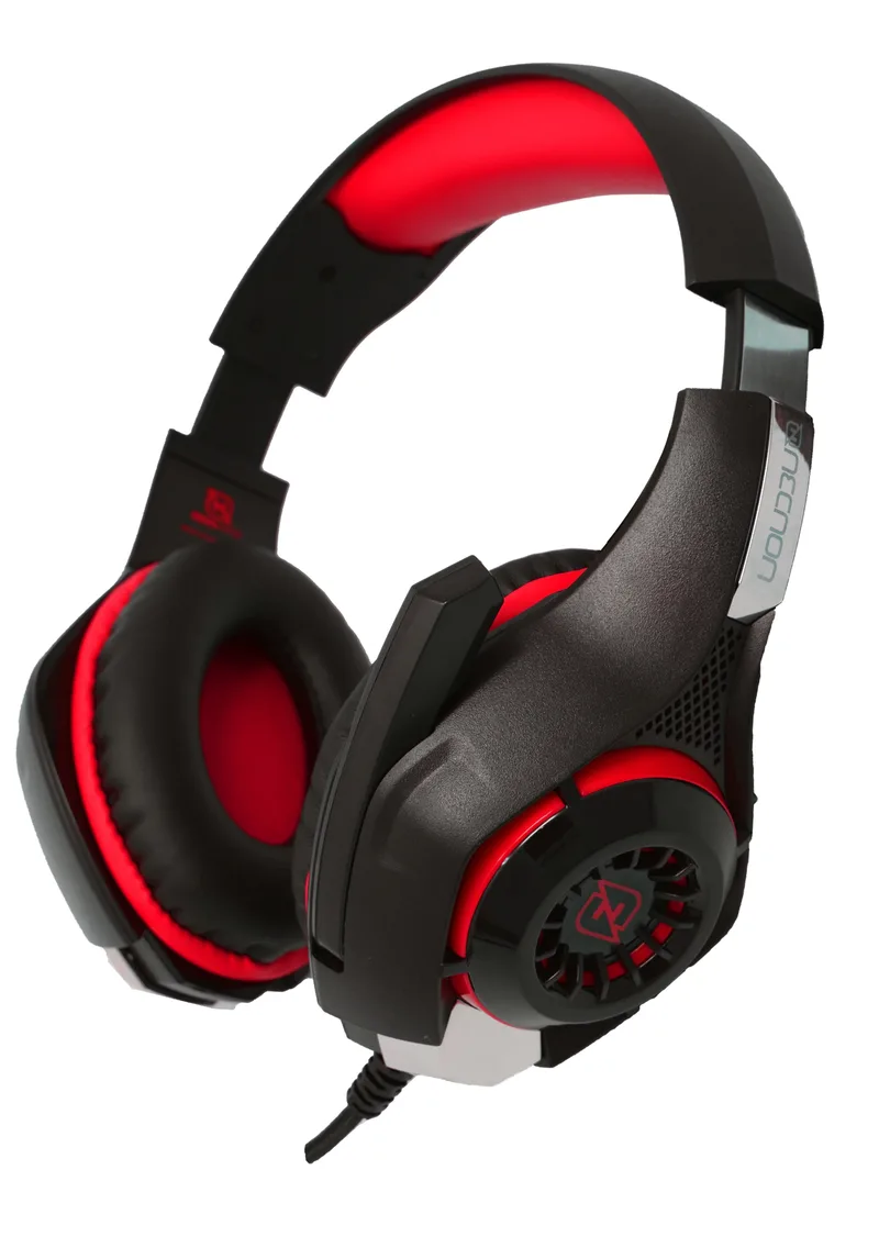 Headset Gaming Over-ear NBHG Viper Led Alambrico Diadema Flexible Microfono 3.5MM Usb PC Consolas Celular Inc Adaptador Megabass Rojo NECNON