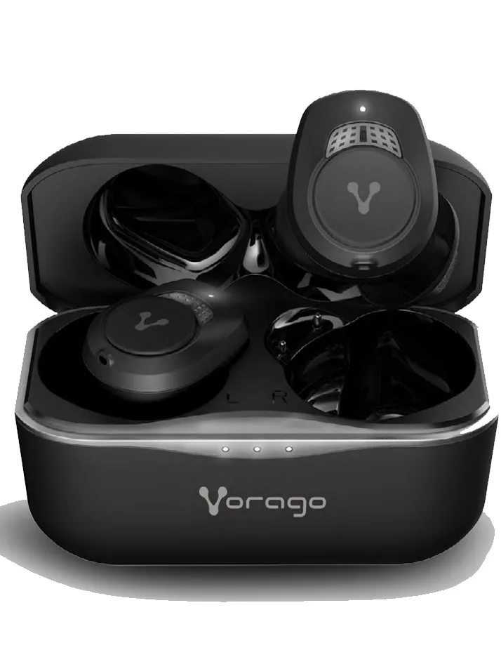 Audifonos earbud Vorago Premium ESB-600-ANC. Cancelación de ruido / Noise Cancelling TWS IPX5 21Hrs control táctil 590mAh Negro