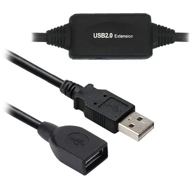 Cable USB V2.0 BROBOTIX 150156 - USB Tipo A macho, USB Tipo A hembra, Macho/hembra, 20 m, Negro