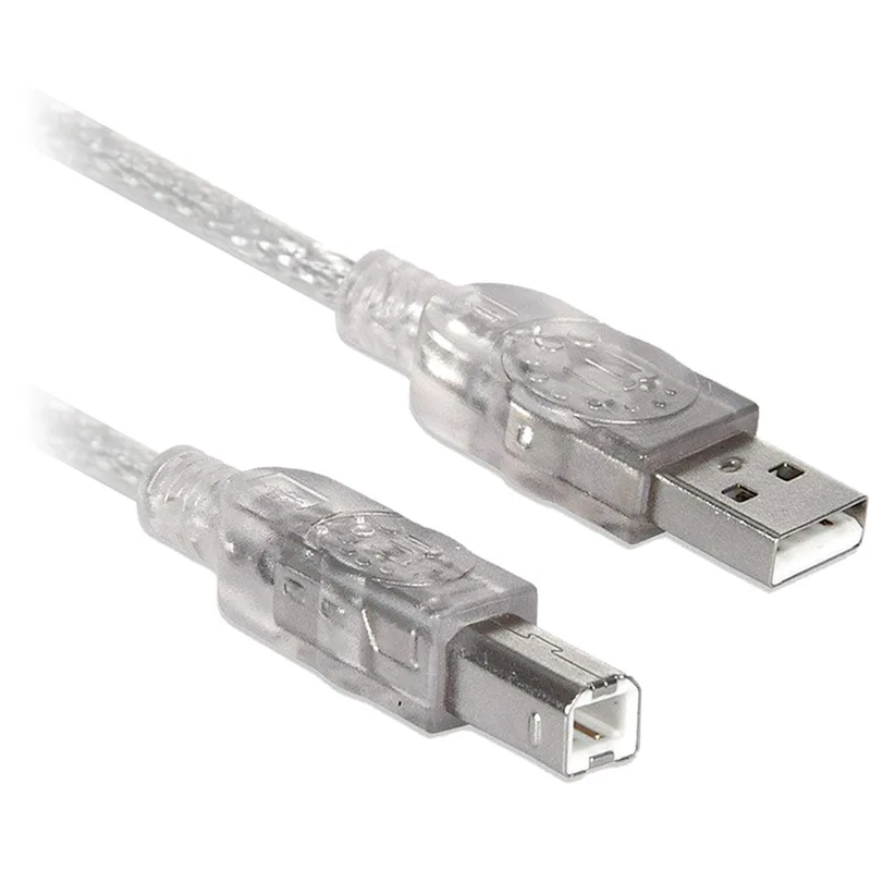 Cable USB A a B - V2.0 Para impresora universal, Alta velocidad, Plateado translucido, 4.5 m, 102366 BROBOTIX Transparente