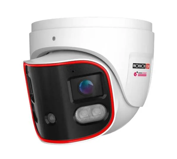 Cámara Domo panorámica IP 8 MP - Lente 2.8mm (180°), de dia detecta hasta 20 mts, IR hasta 20 mts, LED híbrido, DDA2, Microfono incorporado, WDR,