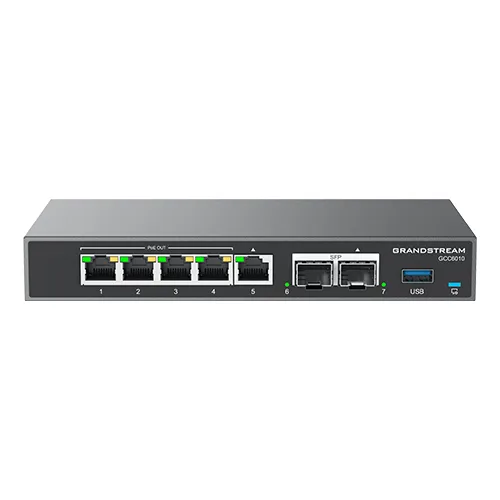 GRANDSTREAM (GCC6010) es un equipo todo en uno para empresas que integra firewall - router VPN, switch PoE y PBX IP Negro