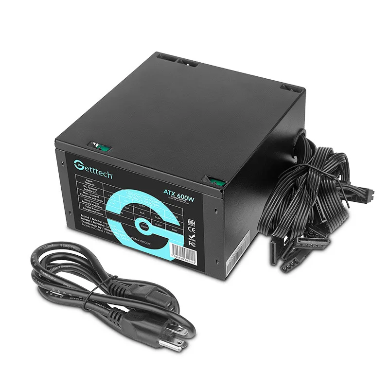 Getttech Fuente de Poder Atx 600W - Ventilador de 120MM, MTBF 100, 000 Horas, Eficiencia Energetica, Negro, Mod. GFS-60020 600 W GFS-60020-01