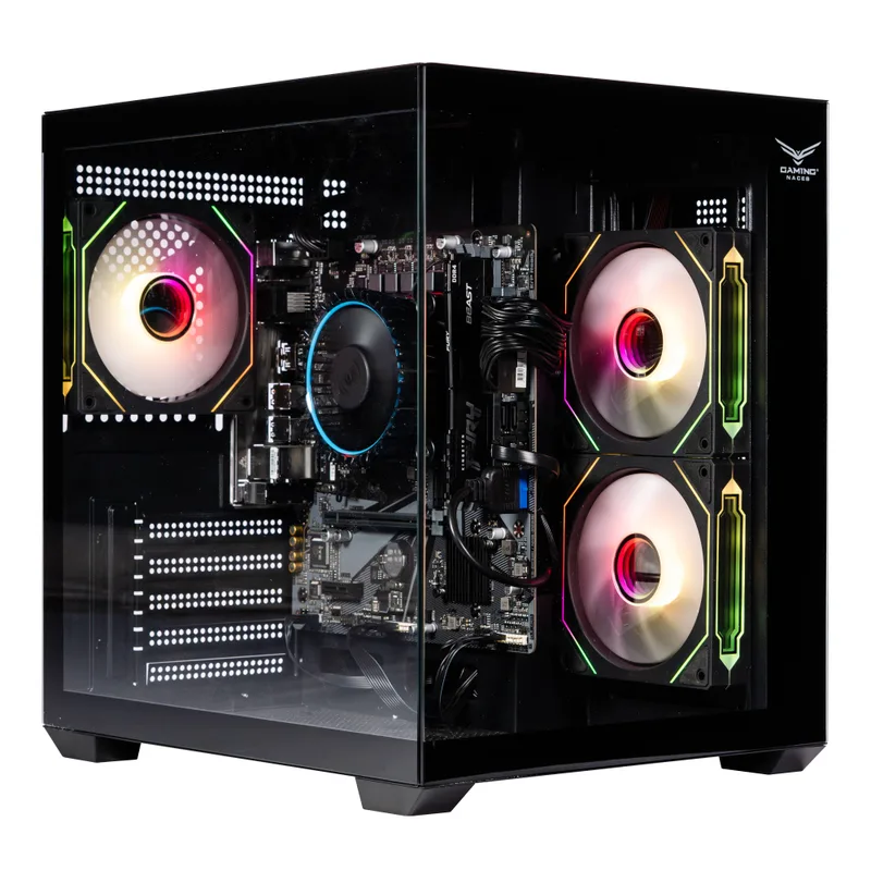 NACEB GABINETE GAMER C/VENTANA Cristal Templado - Ventiladores 2 Laterales 1 Trasera RGB, USB 3.0: 1/usb 2.0:1 HD audífonos/HD micrófono, Negro