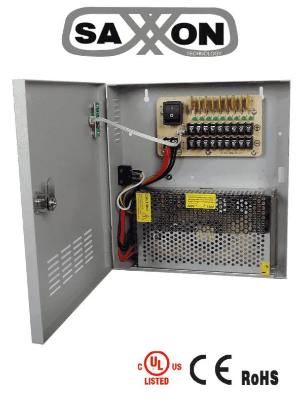 SAXXON PSU1220-D9 - Fuente de Poder de 12 vcd/ 20 Amperes/ Para 9 Camaras/ 2.2 Amperes por Canal/ Protección contra Sobrecargas/ Certificación UL
