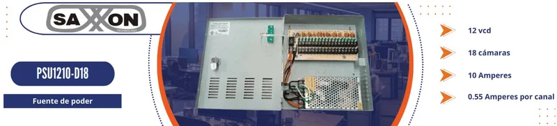 SAXXON PSU1210D18 - Fuente de Poder de 12 vcd/ 10 Amperes/ Para 18 Camaras/ 0.55 Amperes por Canal/ Protección contra Sobrecargas/ Certificación UL