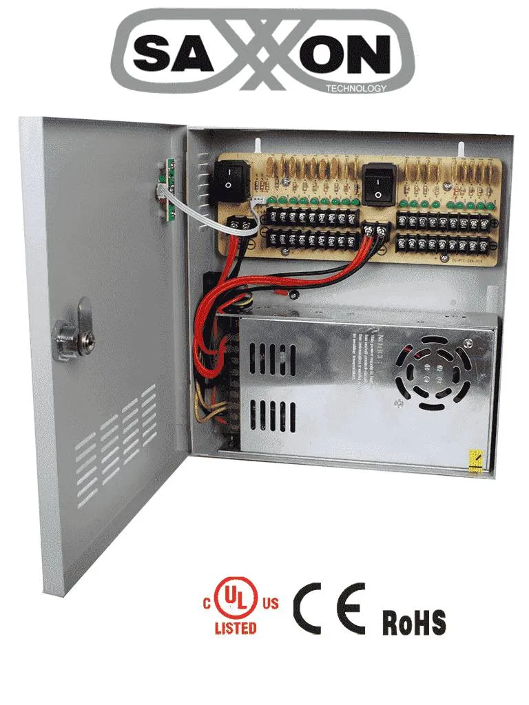 SAXXON PSU1230D18 - Fuente de Poder 12 vcd / 30 Ampers/ Para 18 Camaras/ 1.67 Amperes por Canal/ Protección contra Sobrecargas/ Certificación UL