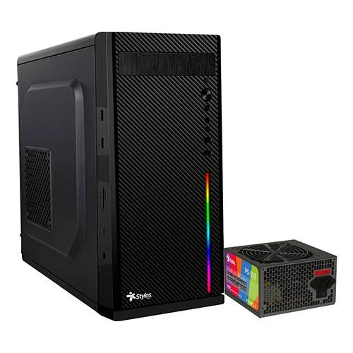 Gabinete Oficina Secai Micro Tower Stylos RGB con fuente de poder 550W STGASC1B Negro