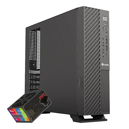Gabinete Oficina Mince Slim ITX Stylos con fuente de poder 550W STGAMN1B Slimline