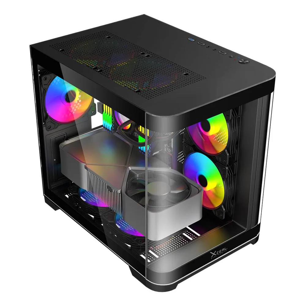 Gabinete Curvo Xzeal M-ATX/ITX 2x USB 2.0 + 1x USB 3.0 + 3.5 mm + 3 Ventiladores RGB Negro XZGAMC3B