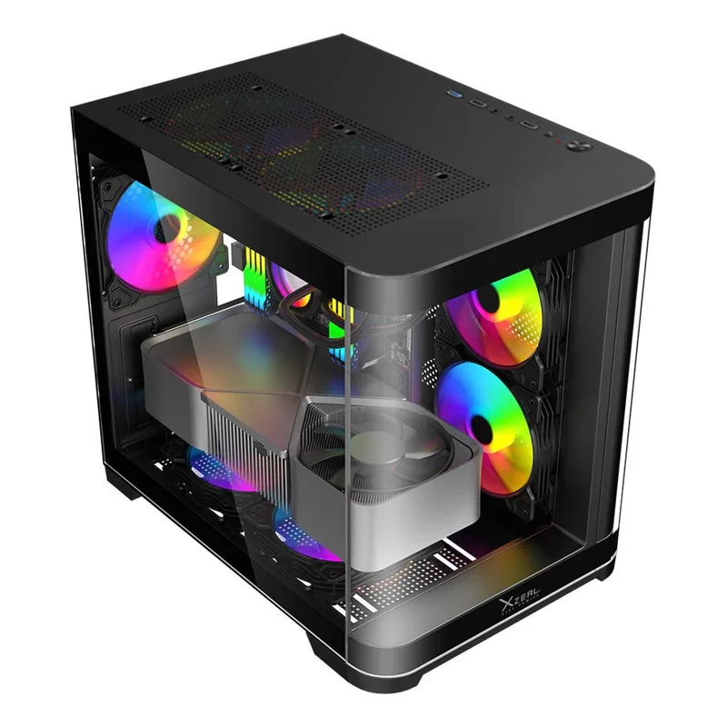 Gabinete Curvo Xzeal M-ATX/ITX 2x USB 2.0 + 1x USB 3.0 + 3.5 mm + 3 Ventiladores RGB Negro XZGAMC3B