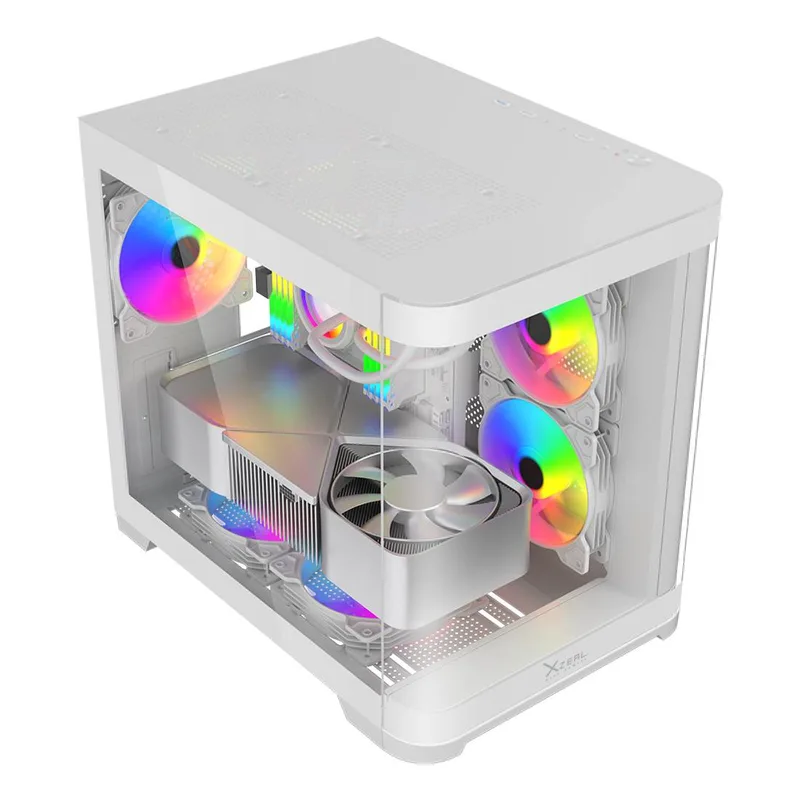 Gabinete Curvo Xzeal M-ATX/ITX 2x USB 2.0 + 1x USB 3.0 + 3.5 mm + 3 Ventiladores RGB Blanco XZGAMC3W