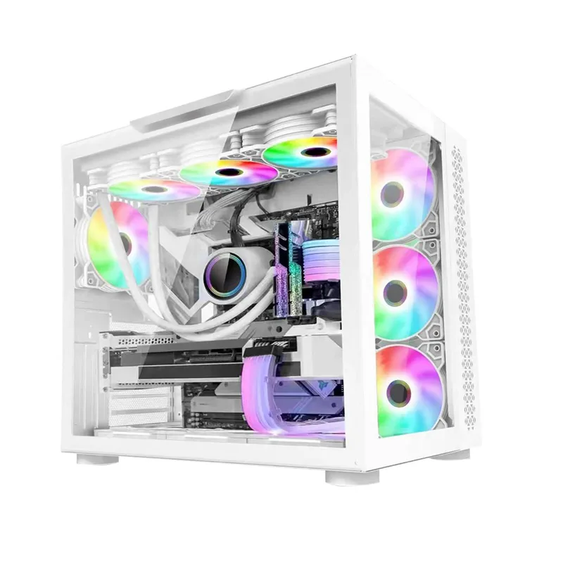 Gabinete Gamer Game Factor CSG700 Atx Fishtank Eatx - Doble Cristal, Usb 3.0, S/fte, Blanco Negro