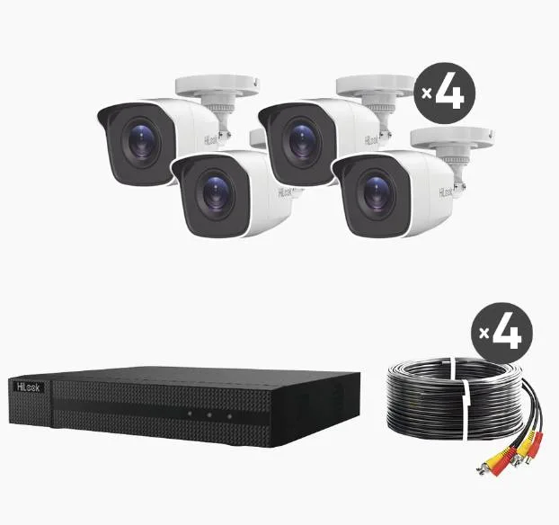 KIT TurboHD 1080p / DVR 4 canales / 4 Cámaras Bala de Metal / H.265+ / 1 Fuente de Poder Profesional / Accesorios de Instalación HIKVISION 1920 x
