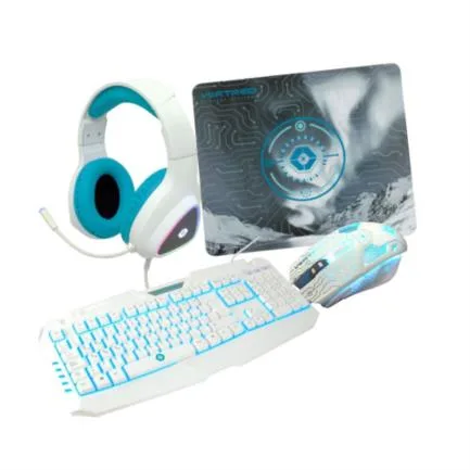 Kit Teclado Mouse y Audifonos Gamer Sonido Potente 7.1 Avalanche | VORTRED Blanco/Cian V-930457