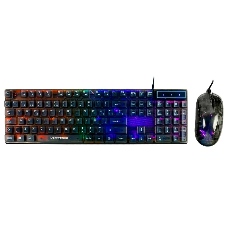 Kit Mouse y Teclado Gamer Alámbrico Transparente iluminación RGB Helumo | VORTRED 700 DPI V-930723