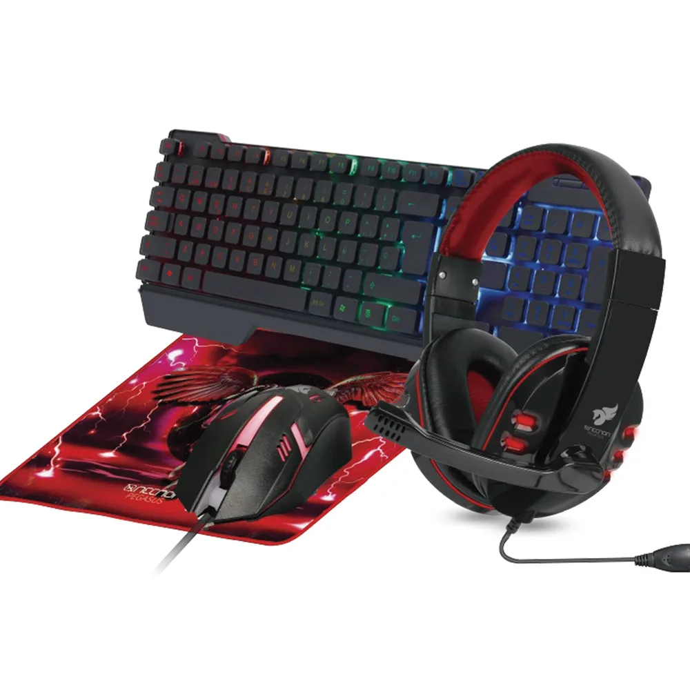 Kit Gaming 4 en 1 Ngc-pegasus Audifonos Led Teclado 104 Botones Mouse 3 Botones 1000DPI Mousepad Rojo NECNON 1000 DPI NBCGPG0241