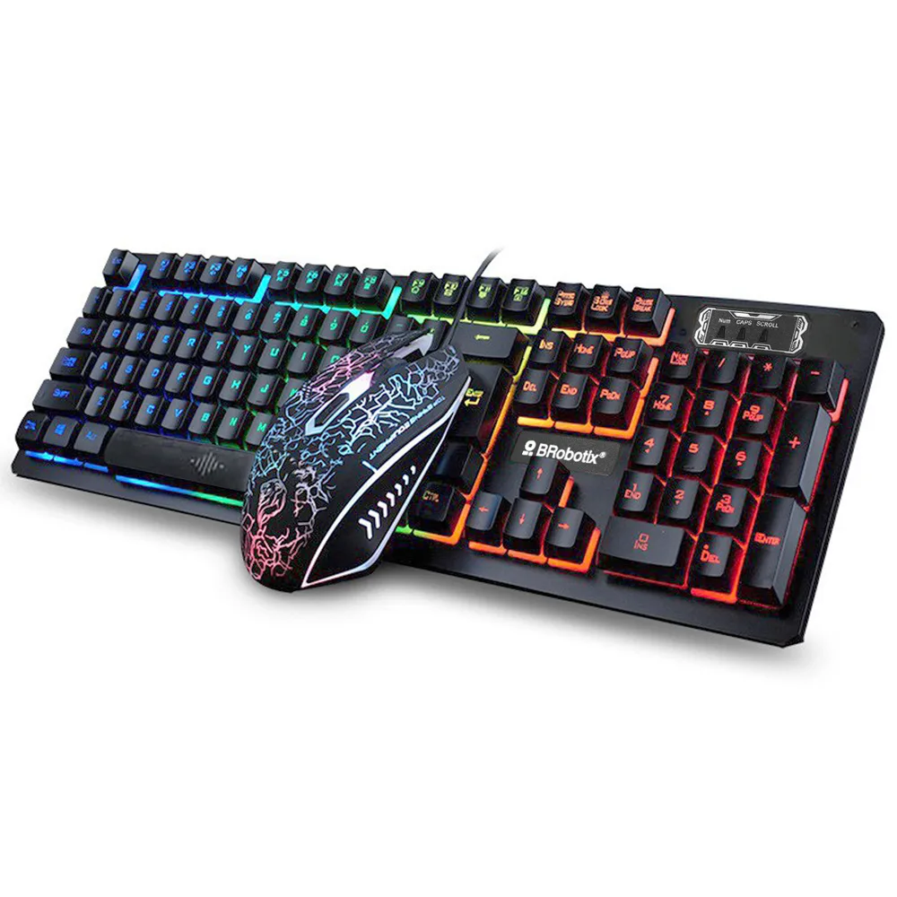 Teclado y Mouse USB RGB Negro BROBOTIX 458977 - Negro, DPI ajustables: 800 / 1600 / 2000 / 2400 2400 DPI
