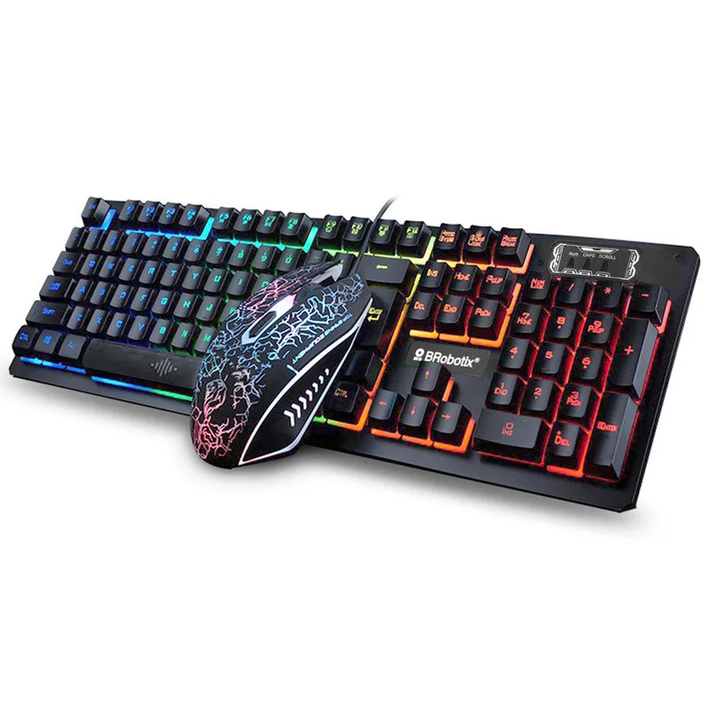 Teclado y Mouse USB RGB Negro BROBOTIX 458977 - Negro, DPI ajustables: 800 / 1600 / 2000 / 2400 2400 DPI