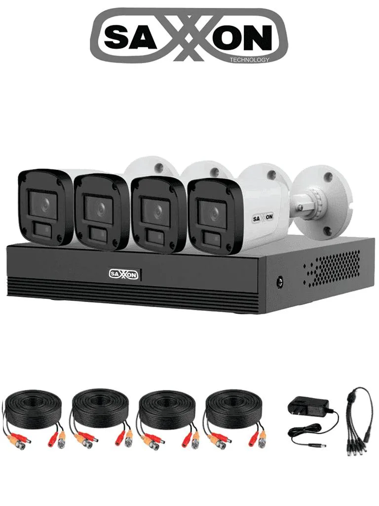 SAXXON SUA-KIT/XVR1E04-I/4-B20P-0280B - Kit 4 Canales HDCVI 1080P/ 4 Cámaras B20P 2.8mm 100°/ DVR Soporta Hasta 5 Ch IP ySMD Policarbonato
