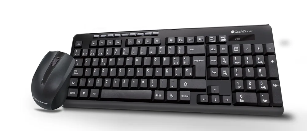 Kit Trim TechZone - combo inalámbrico con conexión USB, mouse 1000 DPI's, teclado con 117 teclas tipo QWERTY, 1 año de garantía Negro TZ16COMB01-INA