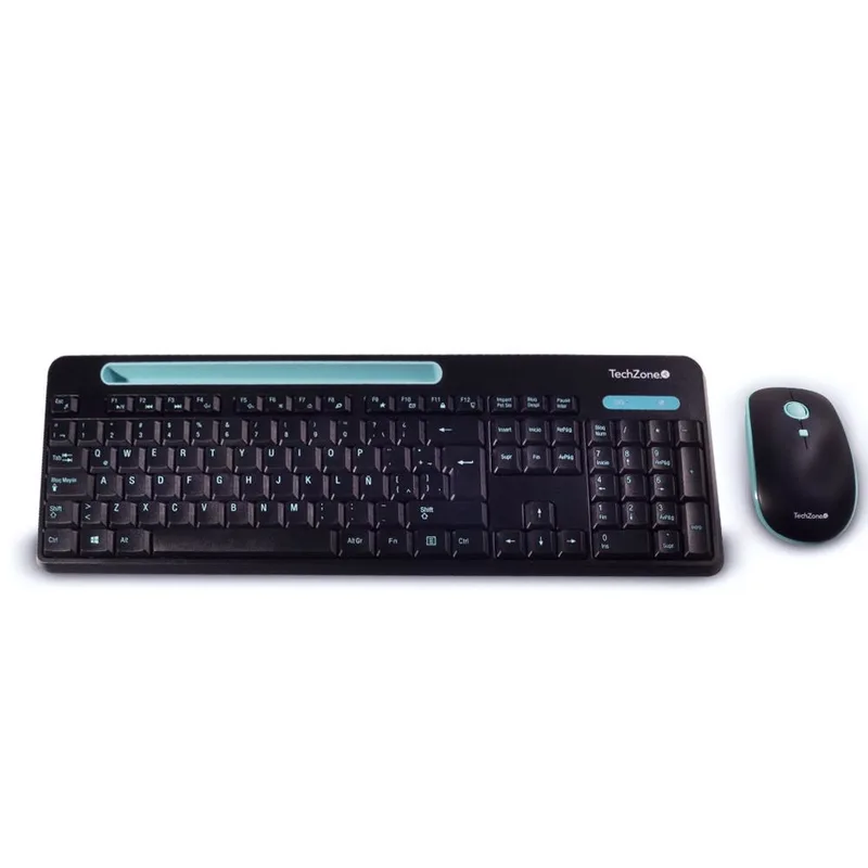 Kit Tasking TechZone combo inalámbrico con conexión USB - mouse 1600 DPI´s, teclado con 105 teclas y soporte para smartphone o tablet, 1 año de