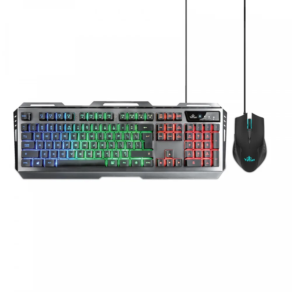 Yeyian Kit de Teclado Y Mouse Gamer Phoenix Serie 3000 - 105 Teclas, Retroiluminacion Led, Usb, Mouse 6 Botones, Sensor Pixat - Modelo. YKP-20706