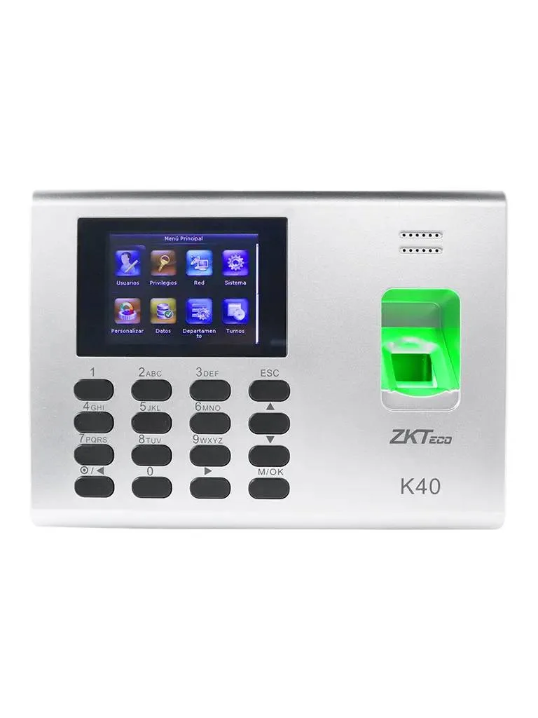 ZKTECO K40 - Control de Asistencia y Acceso Básico con Huella Digital BioID (1000) - Conexión TCP/IP, SSR (Reporte en Hoja de Cálculo Mediante USB)
