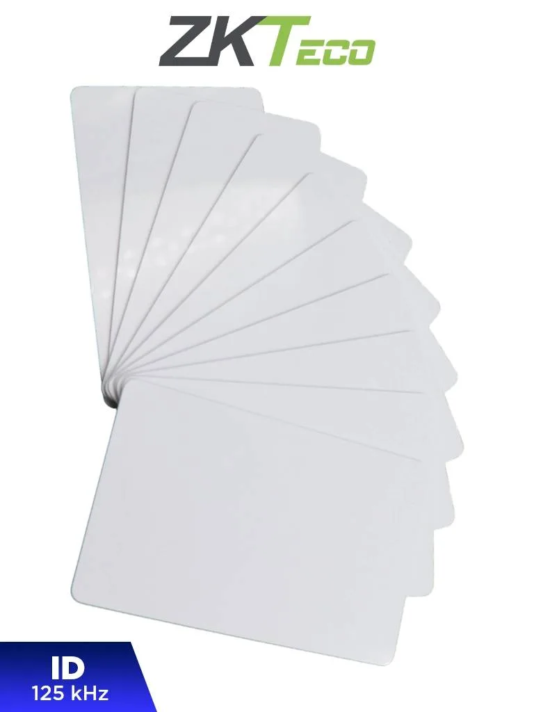 ZKTECO IDCARDNN - Paquete de 10 Tarjetas ID con Frecuencia de 125 kHz - 1 mm de Grosor, Sin Folio Impreso ZK TECO