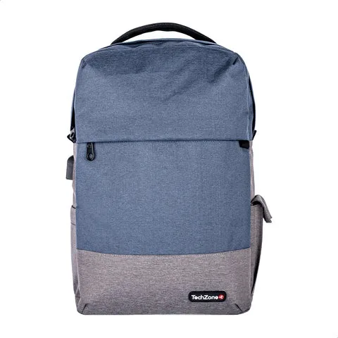Backpack Strong Blue TechZone - de 15.6 pulgadas, múltiples compartimientos, organizador frontal, costuras y asas reforzadas, garantía limitada de