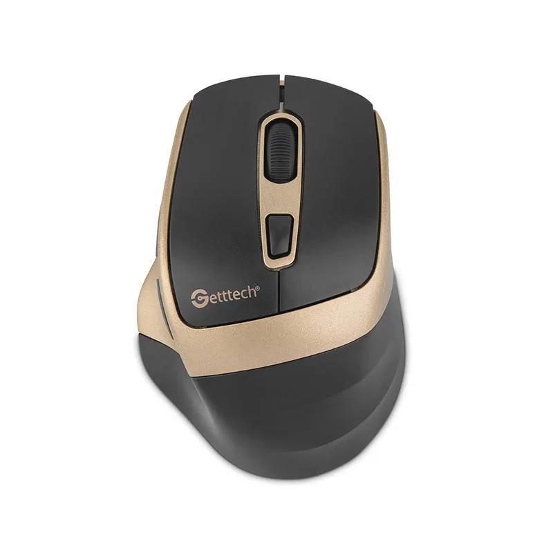 Getttech Mouse Inalambrico para Ofic 6D - 725F, Iluminacion RGB Custom, 7200 Dpi, 5 Boton 1 Scroll, Conectividad Dual, Negro Dorado GGM-STDBW-01-GD