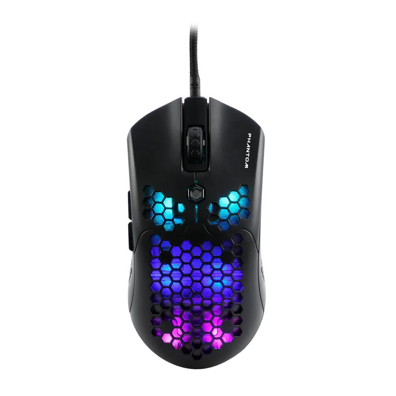 Mouse Gamer Naceb Technology Phantom - 6 Botones + Scroll, USB, 400-10000 DPI, Iluminación RGB, Sensor PAW3325, Cable Reforzado 1.8mts NA-0954