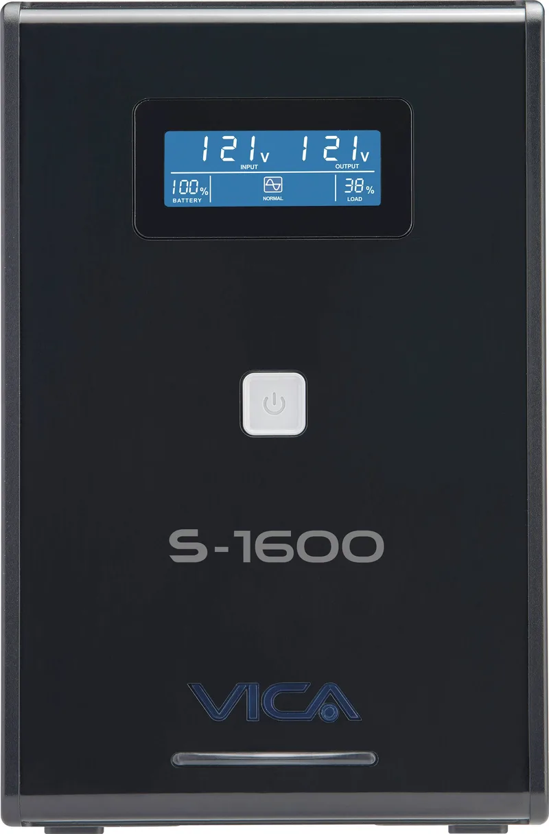 No break interactivo S1600 - 1600VA/900W, entrada 127 VCA 60 Hz, salida 120 VCA, 5 tomas reguladas/5 reguladas y respaldadas, RJ11/45, pantalla LCD