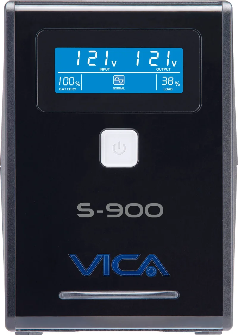 No break interactivo S900 - 900VA/550W, entrada 127 VCA 60 Hz, salida 120 VCA, 4 tomas reguladas/4 reguladas y respaldadas, RJ11, pantalla LCD VICA