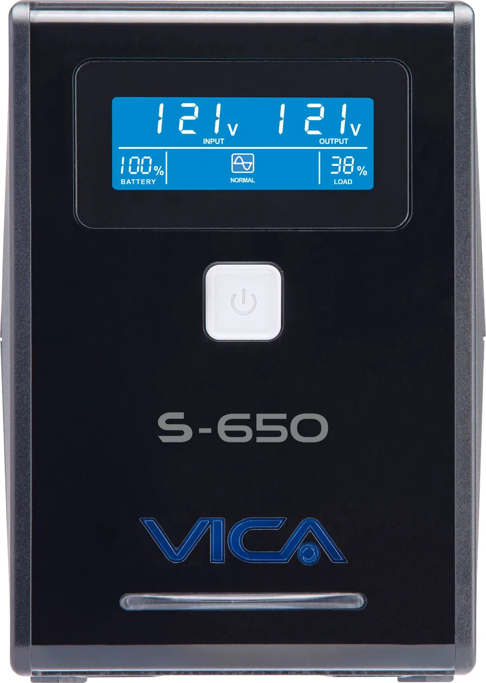 No break interactivo S650 - 650VA/360W, entrada 127VCA 60 Hz, salida 120VCA, 4 tomas reguladas/4 reguladas y respaldadas, pantalla LCD, breaker