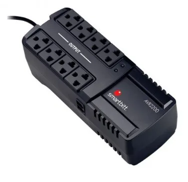 Regulador SMARTBITT SBAVR2200 - 8, Negro, Hogar y Oficina, 2200 VA, 1100 W
