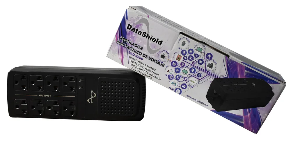 Regulador DATASHIELD RAD2000 - 8, Negro, Hogar y Oficina, 2000 VA, 1000 W
