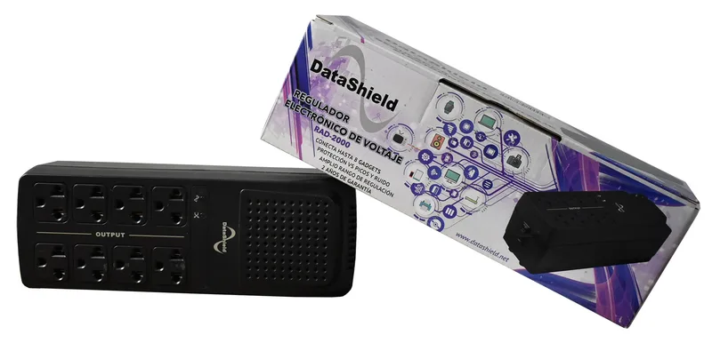 Regulador DATASHIELD RAD2000 - 8, Negro, Hogar y Oficina, 2000 VA, 1000 W