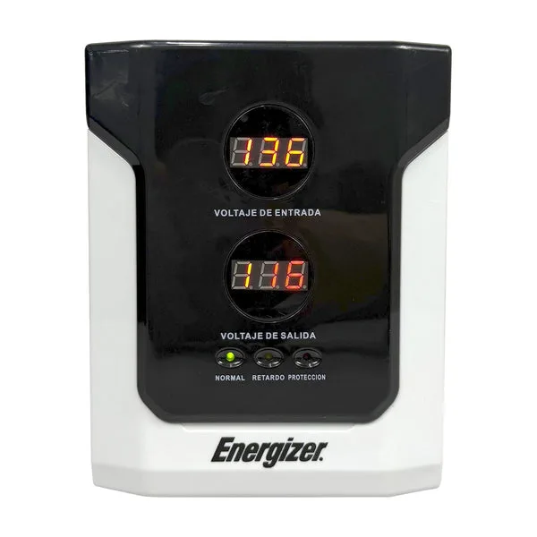 Regulador Energizer 1500VA/900W (ERENRLB15VA). Rango 90-145VCA - AVR, prot. 10A, 2 contactos, LED. Ideal p/línea blanca. Cert. RoHS/NOM/CE. 2 años