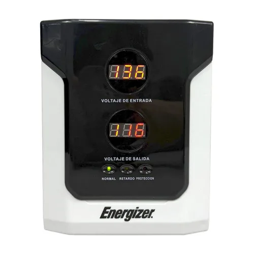 Regulador Energizer 1500VA/900W (ERENRLB15VA). Rango 90-145VCA - AVR, prot. 10A, 2 contactos, LED. Ideal p/línea blanca. Cert. RoHS/NOM/CE. 2 años