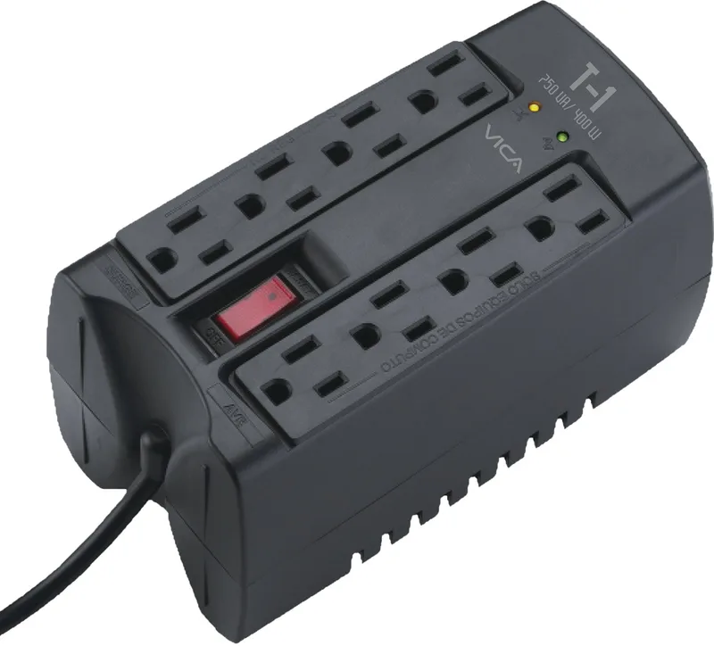 Regulador VICA T1 750VA/400WATTS - Voltaje 120 VCA +/-10 60Hz - breaker térmico - 8 tomas protegidas - indicadores LED - empotrable en pared 750 VA