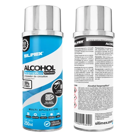 Alcohol Isopropílico SILIMEX Aerosol Envase: 250 ml = 280gr. - Azul, Alcohol Isopropílico, Componentes Electrónicos Aerosol 250 ml = 280 gr
