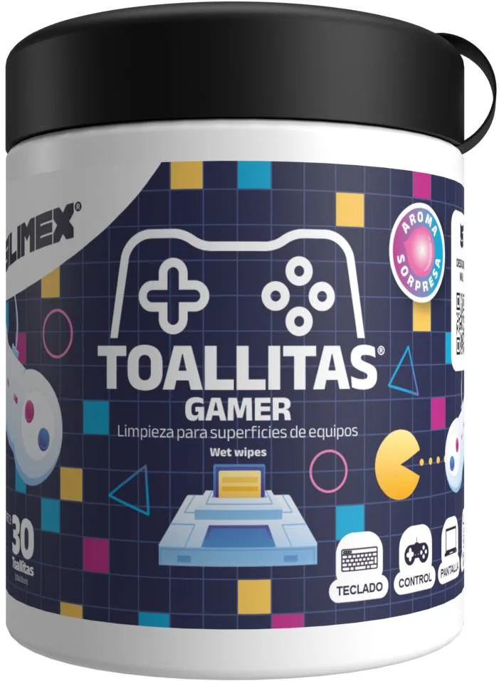 TOALLITAS GAMER CONT. NETO 30 Toallitas 20x20cm Limpieza Impecable - La Higiene que los Gamers Exigen SILIMEX Negro 7503018454009