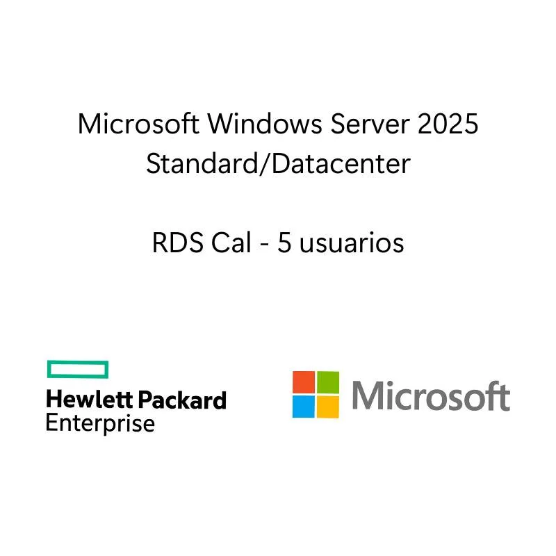 LTU de Microsoft Windows Server 2025 con servicio de escritorio remoto 5 usuarios CAL WW Hewlett Packard Enterprise P77120-B21