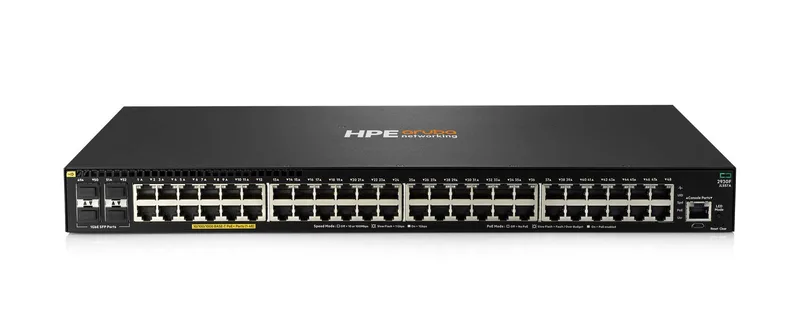Switch HPE Aruba 2930F Gigabit Ethernet - 48 puertos PoE+ 740W, 4SFP Layer 3 stackable (JL557A) Hewlett Packard Enterprise Negro