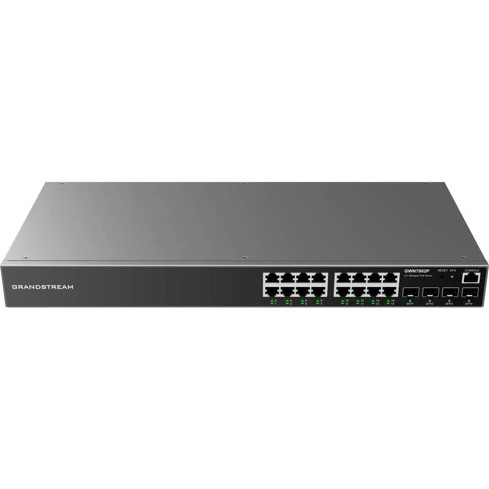 Switch Gigabit Ethernet Administrable de 16 puertos PoEc + 4 Puertos SFP Uplink - hasta 240W de salida, compatible con GWN Cloud Grandstream GWN7802P