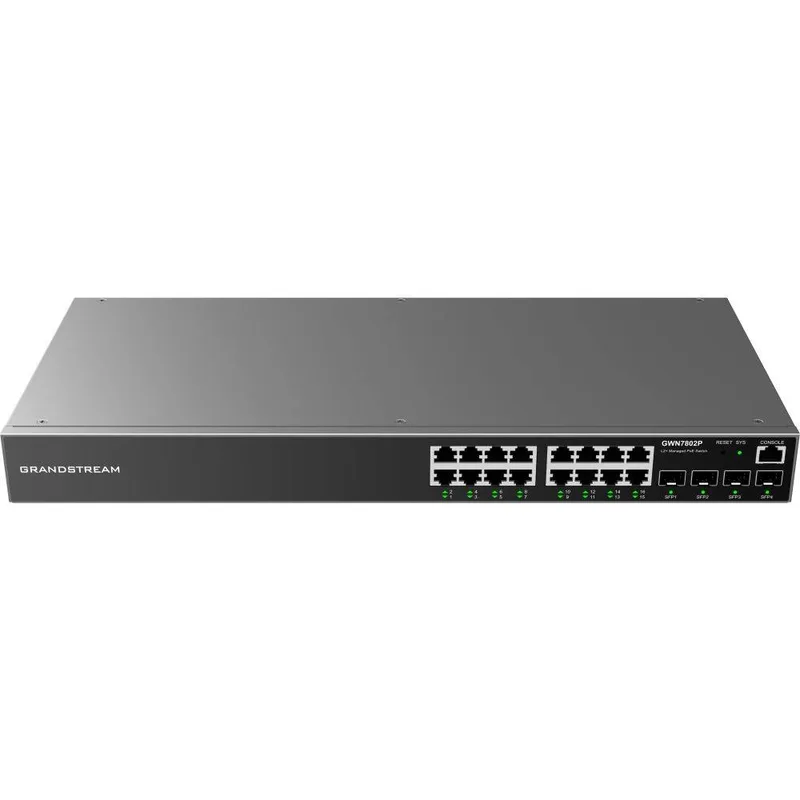 Switch Gigabit Ethernet Administrable de 16 puertos PoEc + 4 Puertos SFP Uplink - hasta 240W de salida, compatible con GWN Cloud Grandstream GWN7802P