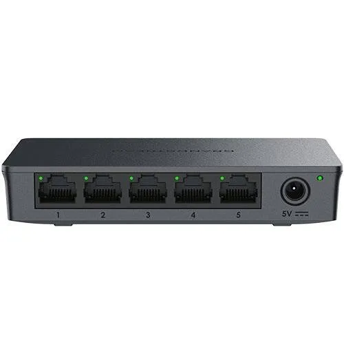 Switch No administrable - 5 puertos Gigabit con crossover automático MDI/MDIX, gabinete plástico para escritorio o pared Grandstream GWN7700