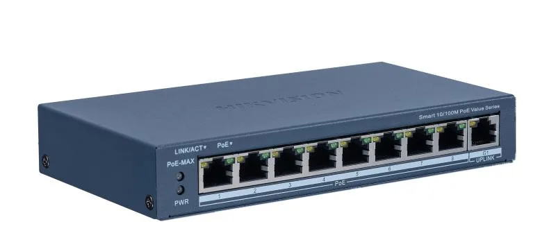 Hikvision DS-3E1309P-EI/M - Switch PoE+ Monitoreable, 8 Puertos 10/100 Mbps PoE+ Gris